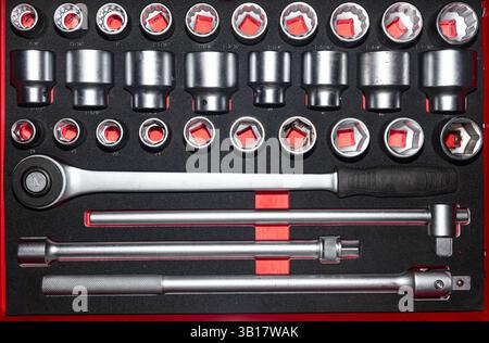 Professional set of socket wrenches with adapters. Stock Photo