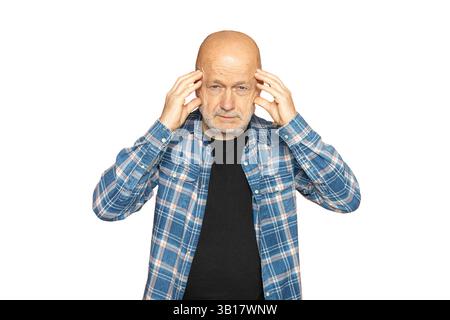 a concentrated man with his hands on his temples on a transparent background Stock Photo