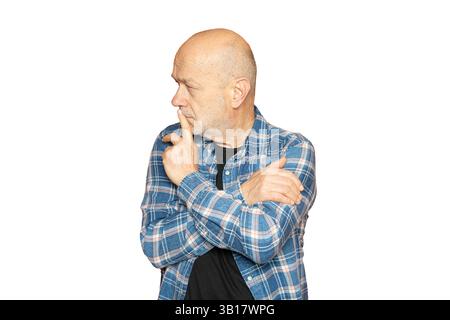 a man focused while looking to the side on a transparent background Stock Photo