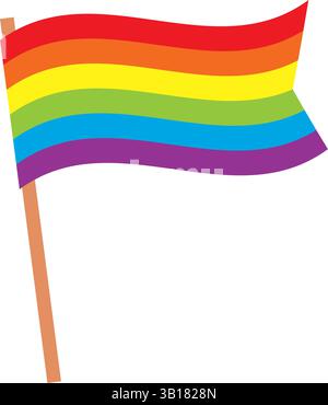 Waving Pride flag. Rainbow LGBT symbol icon. Flat vector illustration ...