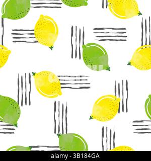 Lemon and lime fruits seamless abstract pattern. Vector citrus illustration Stock Vector