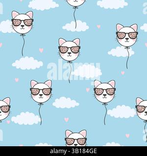 Seamless cat balloons pattern. Baby print Stock Vector