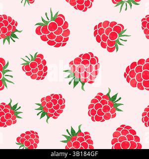 Watercolor raspberry pattern. Vector seamless red berries background Stock Vector