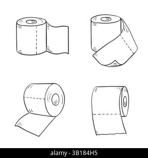 Cartoon toilet paper set. Vector outline doodle illustration Stock Vector