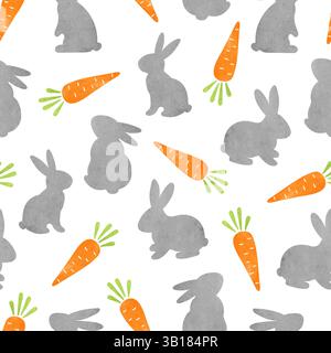 Rabbits anad carrots seamless pattern. Easter watercolor vector illustration Stock Vector