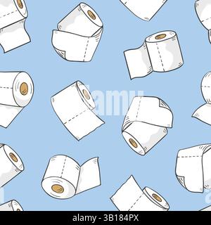 Cartoon toilet paper seamless pattern. Vector hand drawn illustration Stock Vector