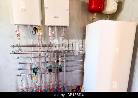 Home boiler room, heating system control room in the house. Stock Photo