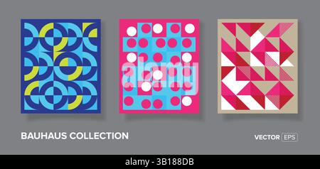 Abstract bauhaus geometric pattern backgrounds for text. Trendy minimalist geometric designs with simple shapes elements Stock Vector