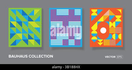 Set of creative bauhaus vintage geometric style cover template. Geometric Art for covers, banners, flyers and posters Stock Vector