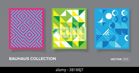 Abstract bauhaus geometric pattern backgrounds minimalist geometric designs, simple shapes and elements Stock Vector