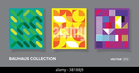 Abstract bauhaus geometric pattern backgrounds for text. Trendy minimalist geometric designs with simple shapes and elements Stock Vector