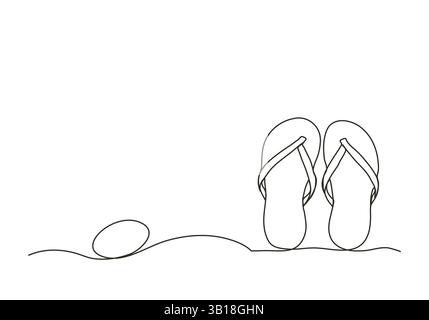 Flip-flops, one line drawing vector illustration. Stock Vector
