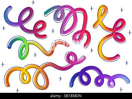 Colorful neon abstract gradient curvy line shapes. Flat vector illustration. Stock Vector