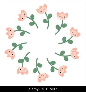 Pretty wreath with cute kawaii flower. Stock Vector