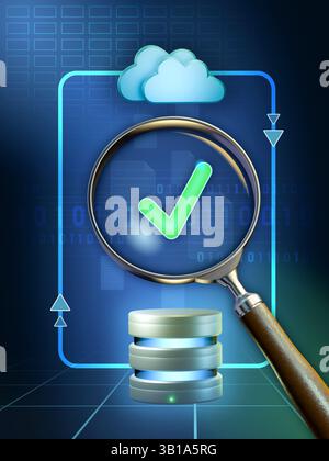 Local database sync with remote cloud server. Digital illustration, 3d render. Stock Photo
