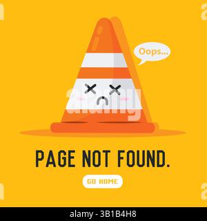 Traffic cone with sad face and oops bubble shows 404 warning. Vector illustration Stock Vector