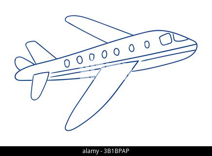 Drawing of a modern airplane soaring through the sky with a clear perspective Stock Vector
