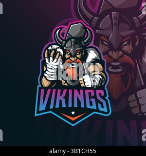 viking mascot logo design vector with modern illustration concept style for badge, emblem and t shirt printing. angry viking illustration. Stock Vector