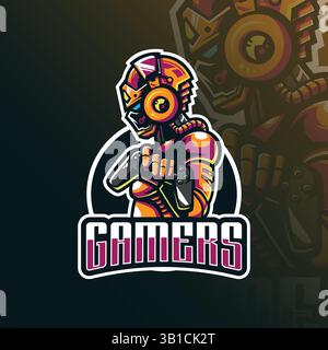gamer mascot logo design vector with modern illustration concept style for badge, emblem and t shirt printing. gamer robot illustration. Stock Vector
