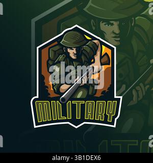 military mascot logo design vector with modern illustration concept style for badge, emblem and t shirt printing. military illustration with guns. Stock Vector