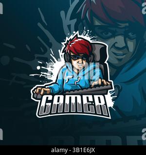 gamer mascot logo design vector with modern illustration concept style for badge, emblem and t shirt printing. gamer illustration. Stock Vector