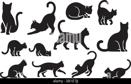Unique Cat Silhouettes Playful Feline Illustrations for Art and Design Stock Vector