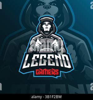 gamer mascot logo design vector with modern illustration concept style for badge, emblem and t shirt printing. gamer illustration. Stock Vector