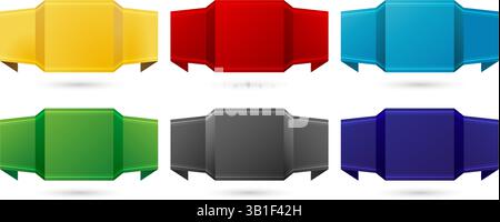 a set of six colorful paper banners empty square labels isolated white backgrounds for sticker, Presentations, information graphics, User interface Stock Vector