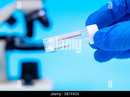 ADHD biomarker saliva test. Identifies biomarkers associated with attention deficit hyperactivity disorder. Stock Photo