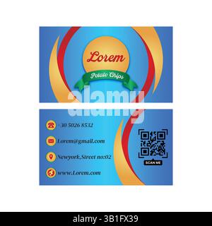 Modern Potato Chips Business Card Design – Creative Branding Template with QR Code for Snack Companies Stock Vector