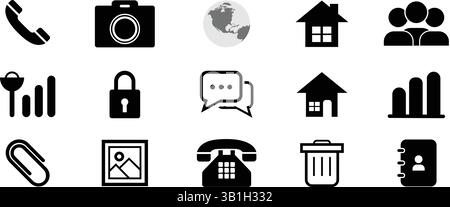 Business and Communication vector Icon Set in Black and White Stock Vector