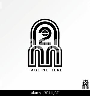Logo design graphic concept creative premium vector stock image top sell initial M2 N2N N2M font line roof house home real estate consulting architect Stock Vector