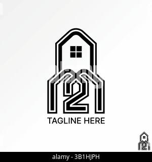 Logo design graphic concept creative premium vector stock image top sell initial M2 N2N N2M font line roof house home consulting architect real estate Stock Vector