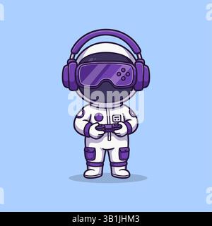 Cute Astronaut Playing Game Joystick Cartoon Vector Icon Illustration. Stock Vector