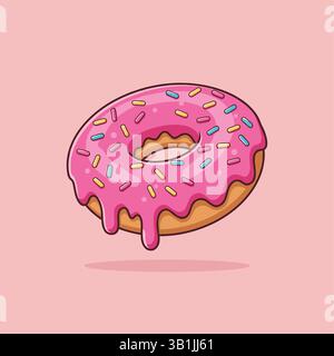 Delicious Pink Colorful donut Icon. Flat Vector illustration Stock Vector