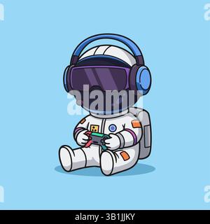 Cute Astronaut Playing Game Joystick Cartoon Vector Icon Illustration. Stock Vector