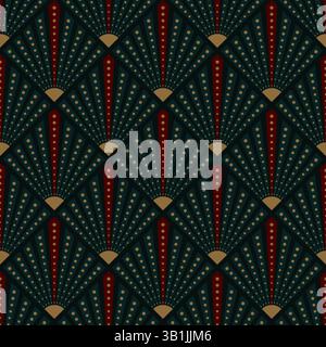 Art deco pattern with symmetrical shapes and dots. Vector illustration of retro art deco design seamless background. Art nouveau print for wallpaper o Stock Vector