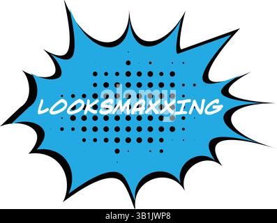Looksmaxxing comic-style pop art with bold blue burst, retro text, typography, humor, expression, graphic design, and digital statement artwork Stock Vector
