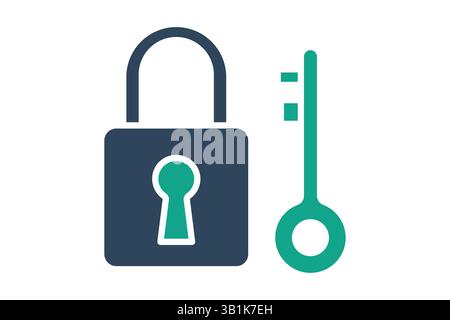 Lock and key icon. solid icon style. icon related to law and justice. law elements vector illustration Stock Vector