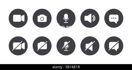 Icon Videocall collection. Set of video communication elements. Web app ui display template. Buttons for mobile, computer, laptop. Vector illustration Stock Vector