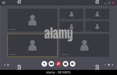 Videocall Interface. Online video chat template with user icon. Virtual meeting screen. Web conference app layout. Flat Vector illustration Stock Vector