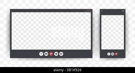 Videocall Interface template. Conference meeting mockup. Background of video chat screen for teleconferences. Vector Illustration in flat style Stock Vector