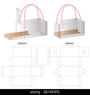 Transparent Box Packaging With Rope Handle, Dieline Template Stock Vector