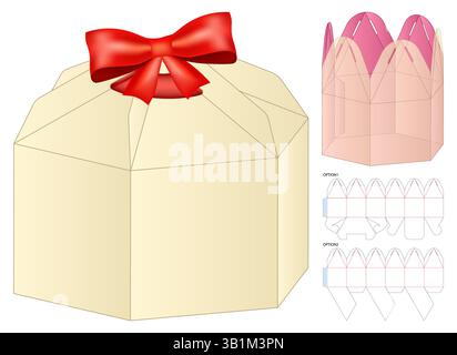 Hexagonal Gift Box Red Bow Dieline Template Stock Vector