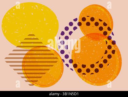 Risograph Gold Coin with speech bubble with geometric shapes. Objects in trendy riso graph print texture style design with geometry elements. Stock Vector