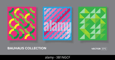 Abstract bauhaus geometric pattern backgrounds, minimalist geometric designs with simple shapes and elements Stock Vector