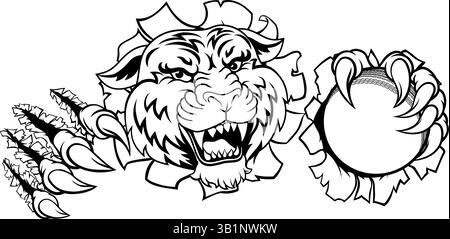 Tiger Cricket Ball Animal Sports Team Mascot Stock Vector