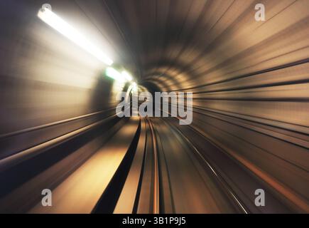 Blurred motion in metro tunnel. Copenhagen metro Stock Photo