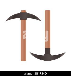 Wood Handle Pick Axe Digging Tool Vector. Simple Wooden Pick Axe on White Background. Mining Tools. Stock Vector