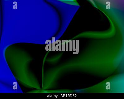 Abstract background wave texture. fabric, creases and fold.. curvy flowing drapes. emerald green against blue. Gradient colors. Stock Photo